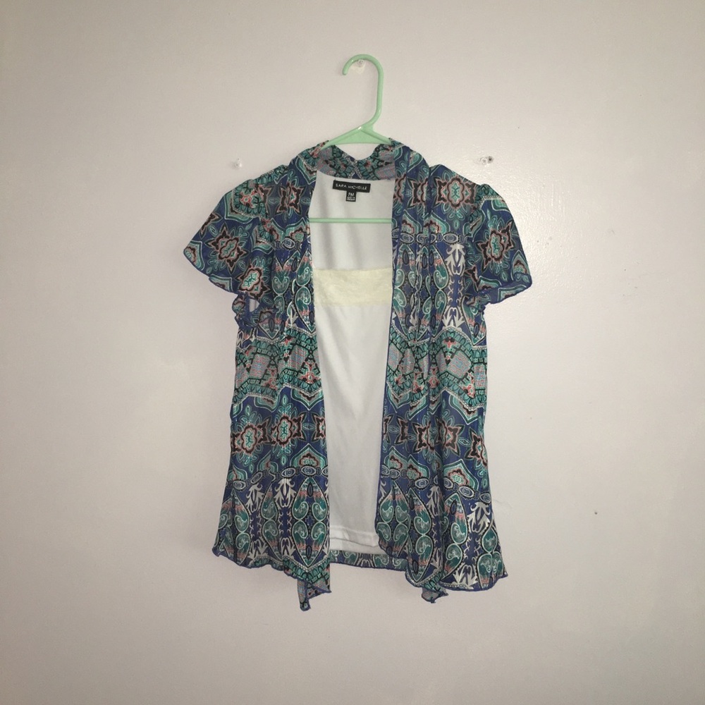Sara Michelle pretty blue and white blouse